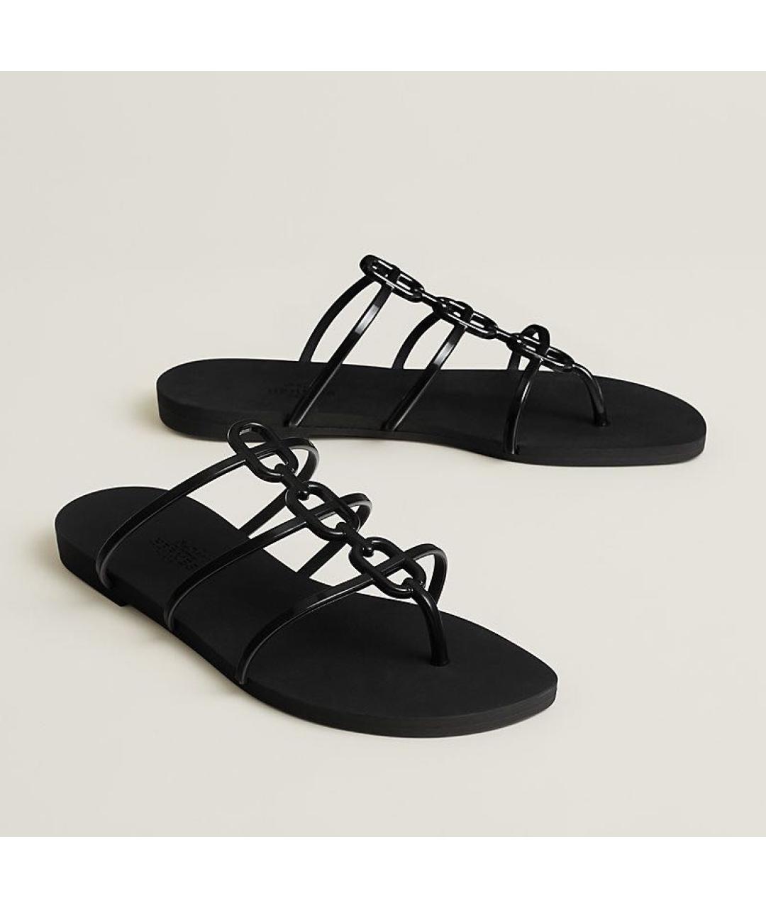 HERMES Черные резиновые шлепанцы, фото 6