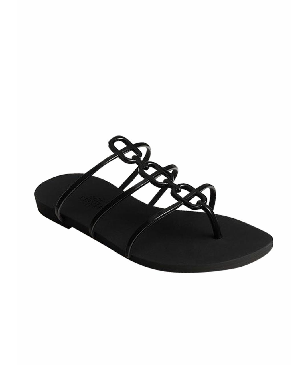 HERMES Черные резиновые шлепанцы, фото 1