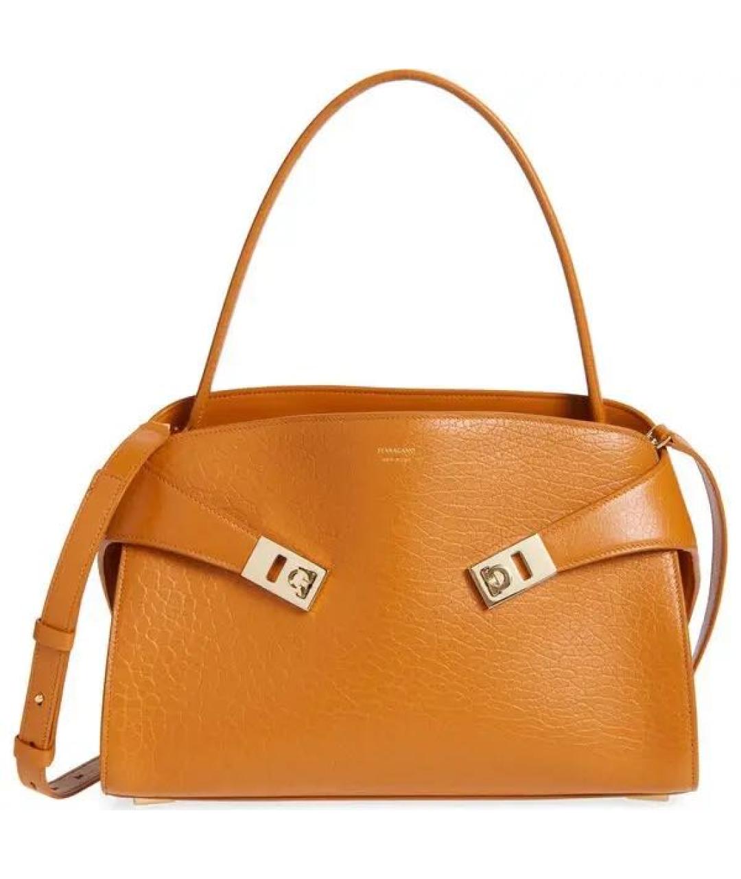 FERRAGAMO Оранжевая кожаная сумка с короткими ручками, фото 1