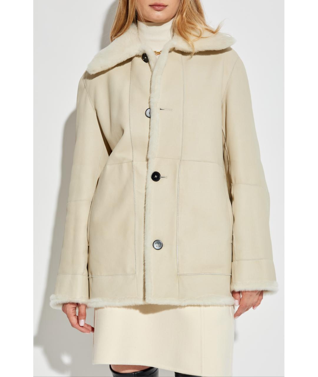 JIL SANDER Бежевая кожаная дубленка, фото 2