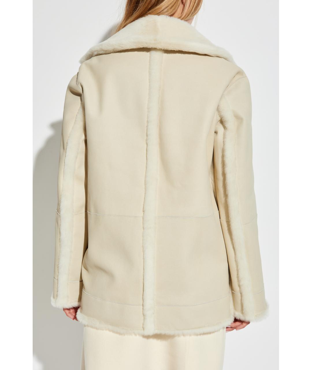 JIL SANDER Бежевая кожаная дубленка, фото 3