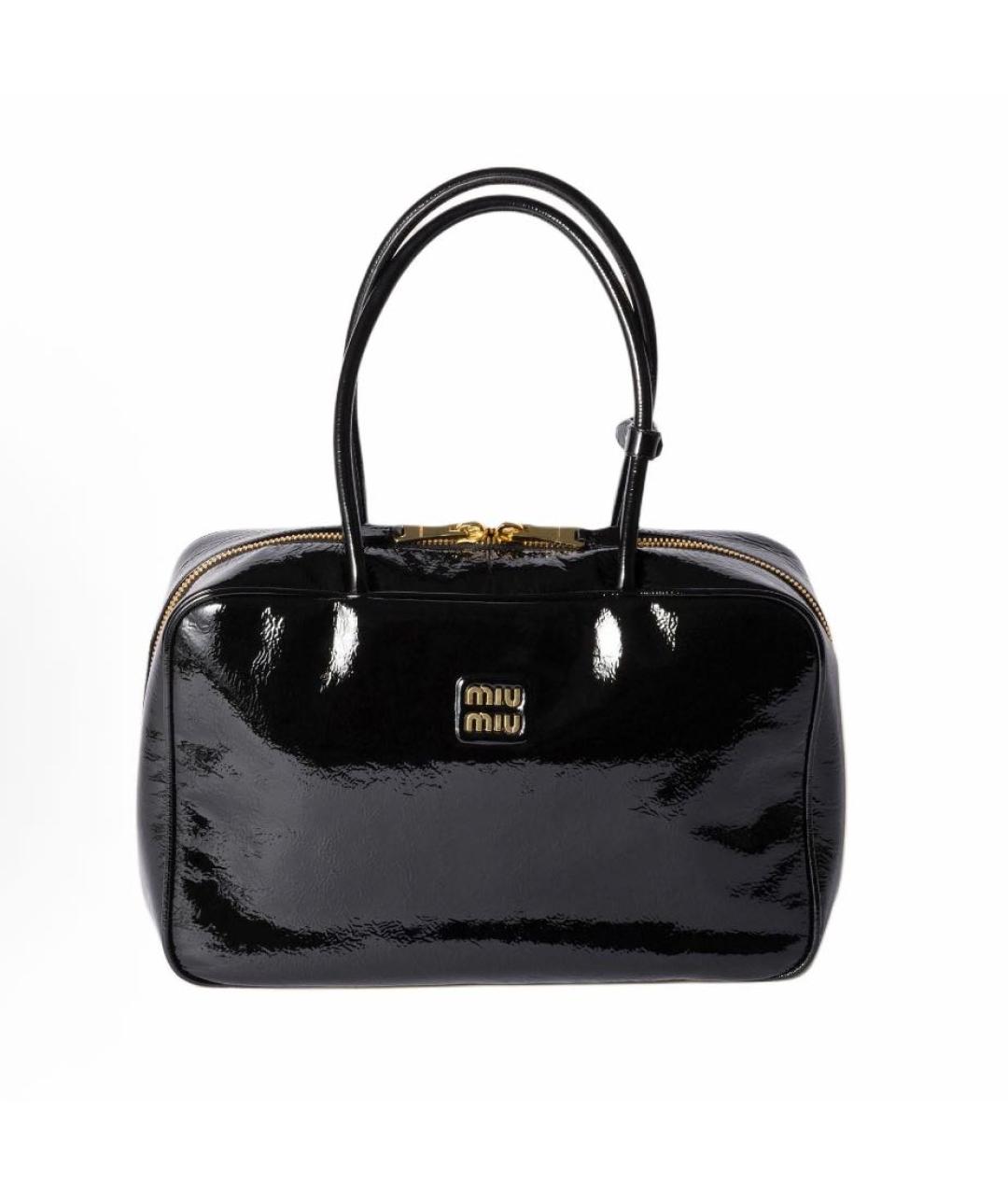 MIU MIU Черная сумка с короткими ручками из лакированной кожи, фото 1
