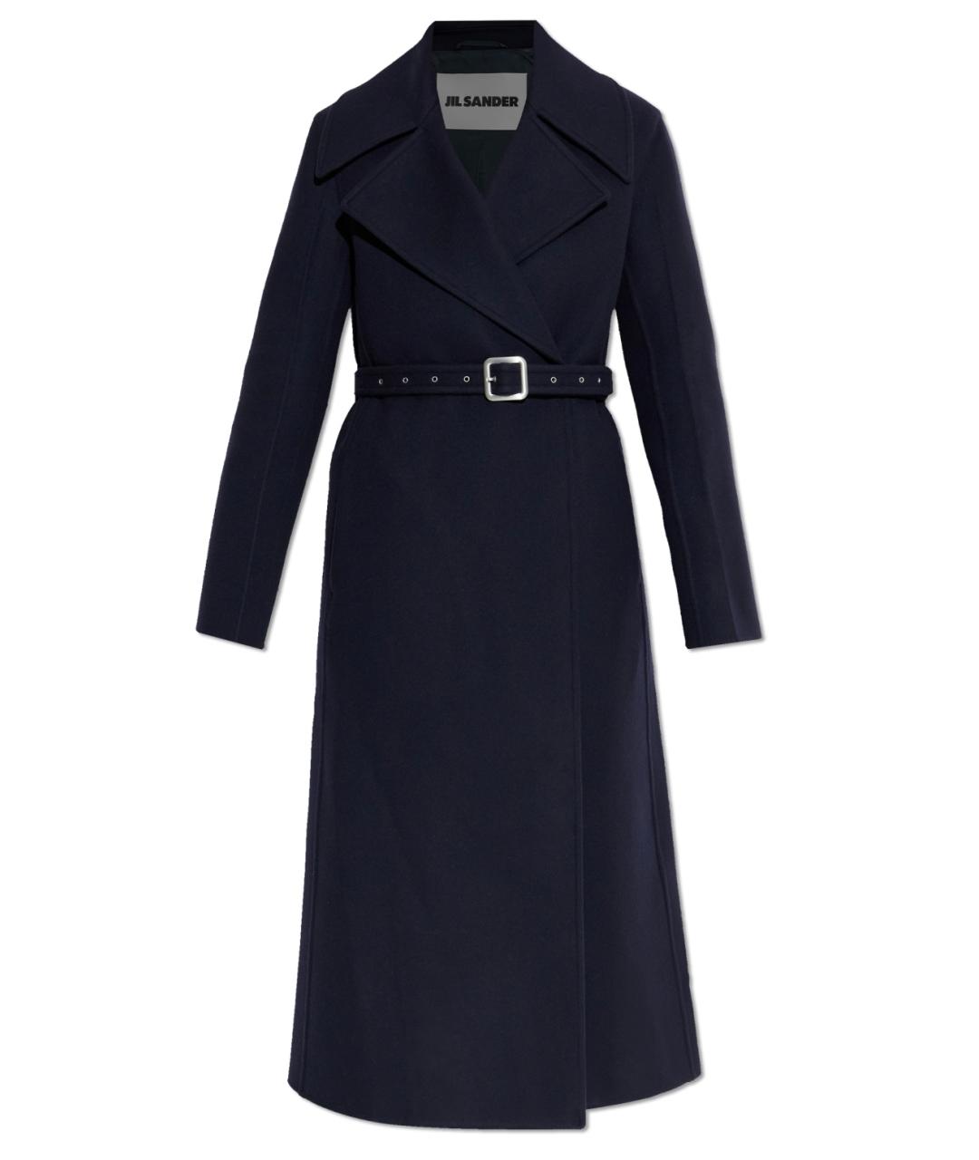 JIL SANDER Темно-синее шерстяное пальто, фото 1