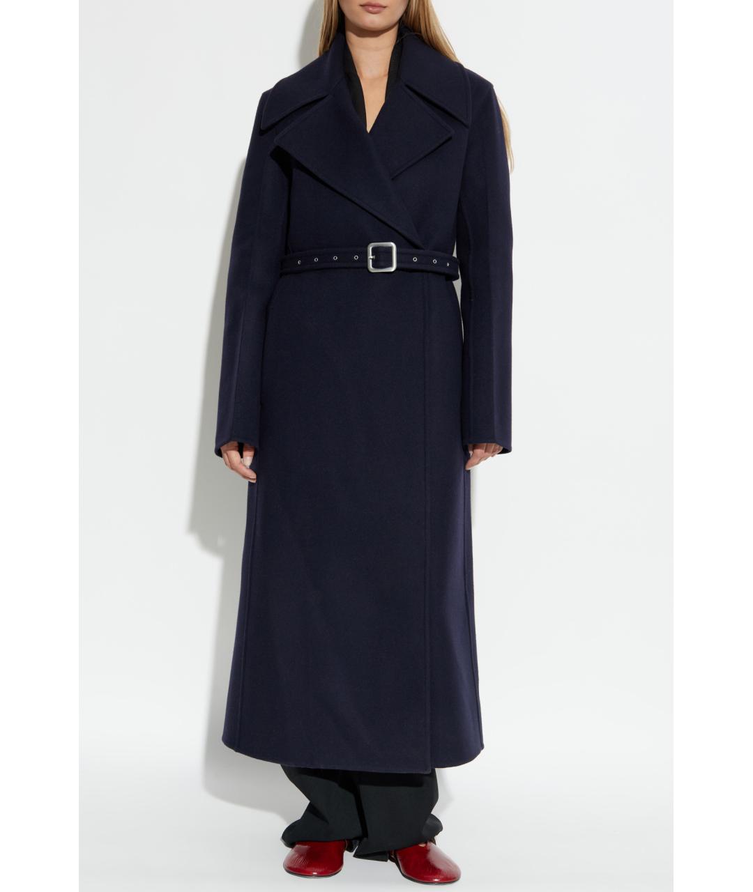 JIL SANDER Темно-синее шерстяное пальто, фото 2