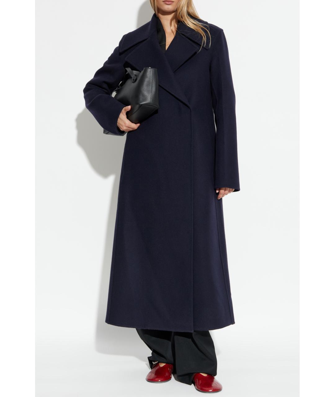 JIL SANDER Темно-синее шерстяное пальто, фото 3