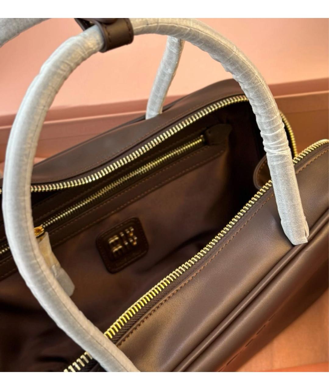 MIU MIU Коричневая кожаная сумка с короткими ручками, фото 7
