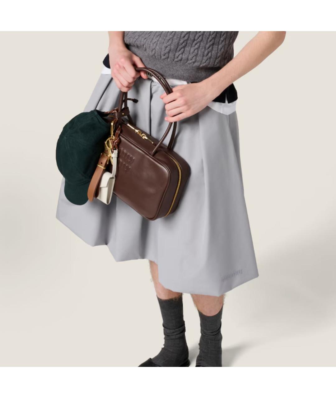 MIU MIU Коричневая кожаная сумка с короткими ручками, фото 4