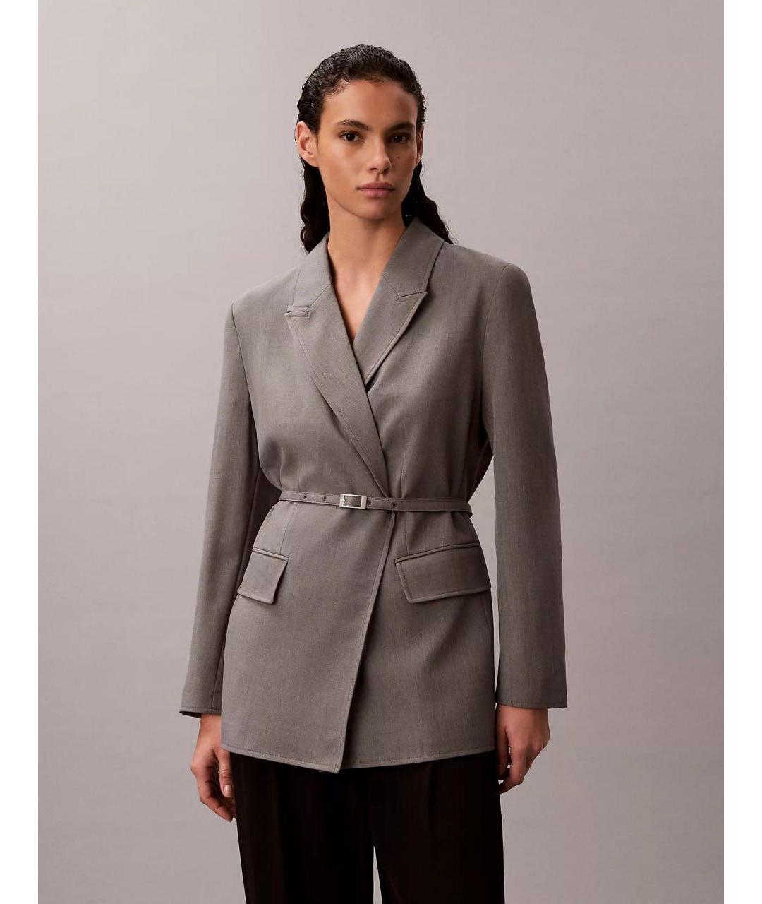 CALVIN KLEIN Серый хлопко-эластановый жакет/пиджак, фото 6