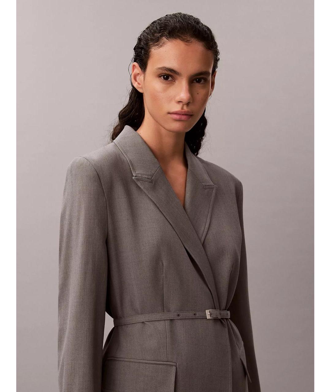 CALVIN KLEIN Серый хлопко-эластановый жакет/пиджак, фото 4