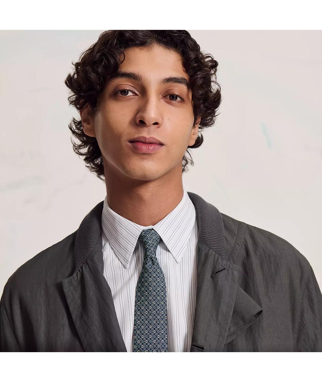 HERMES Серый шелковый галстук, фото 5