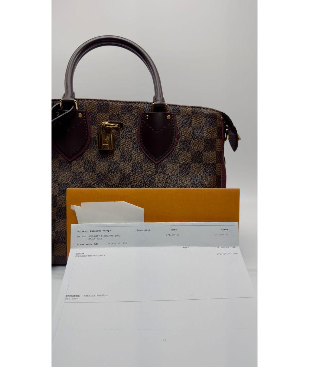 LOUIS VUITTON Коричневая кожаная сумка с короткими ручками, фото 6