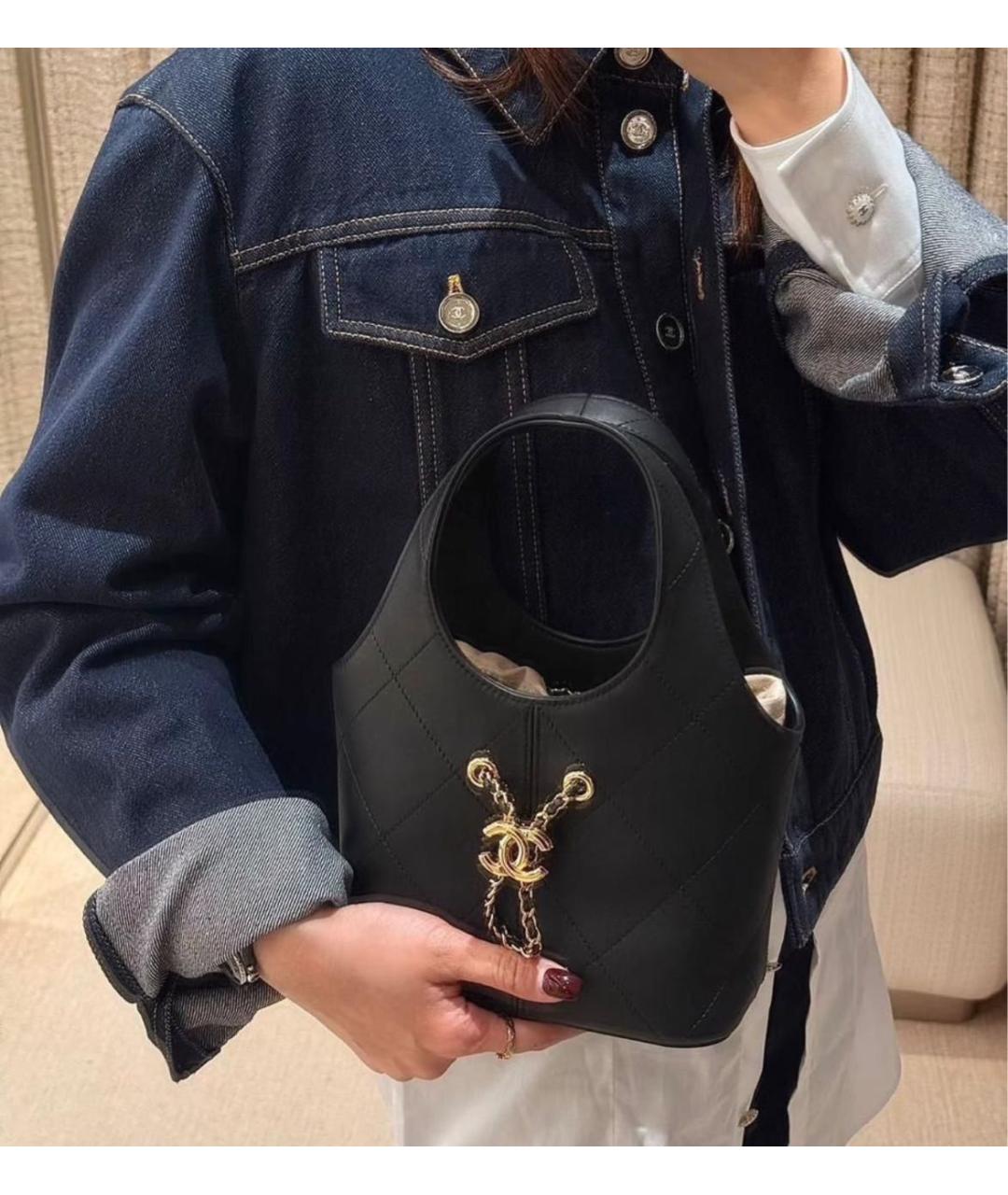 CHANEL Черная кожаная сумка тоут, фото 4