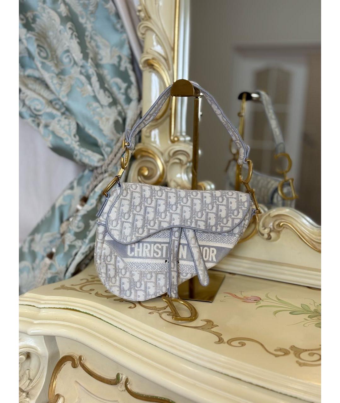 CHRISTIAN DIOR Серая тканевая сумка с короткими ручками, фото 2