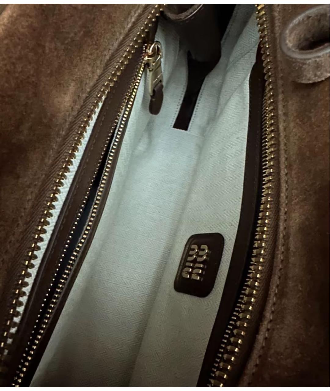 MIU MIU Коричневая замшевая сумка с короткими ручками, фото 8