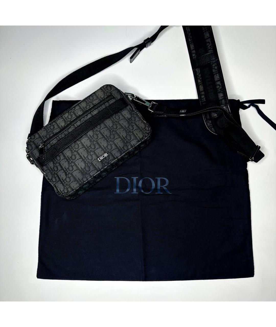 CHRISTIAN DIOR Темно-синяя тканевая сумка на плечо, фото 3