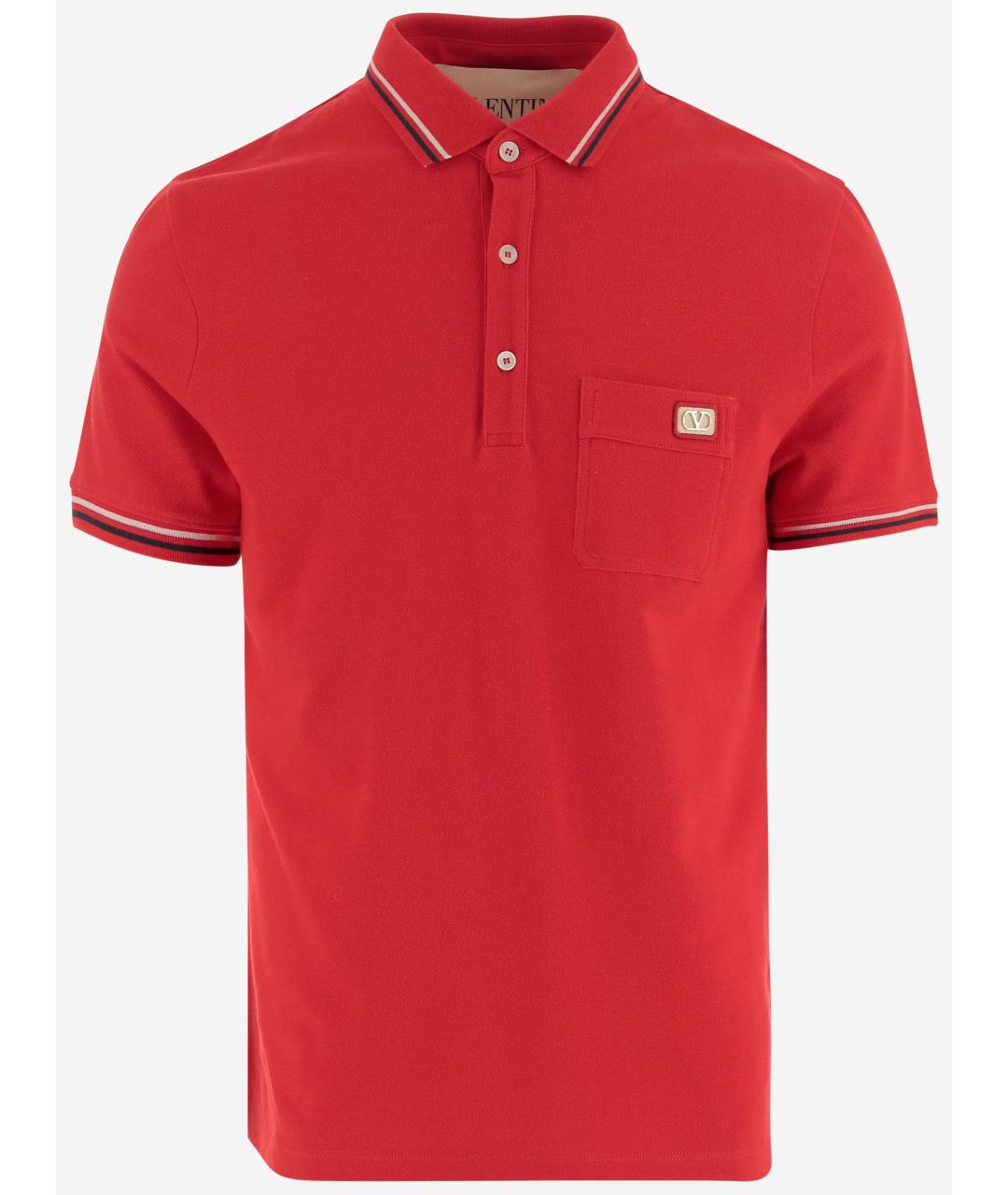 VALENTINO Красное хлопковое поло с коротким рукавом, фото 4