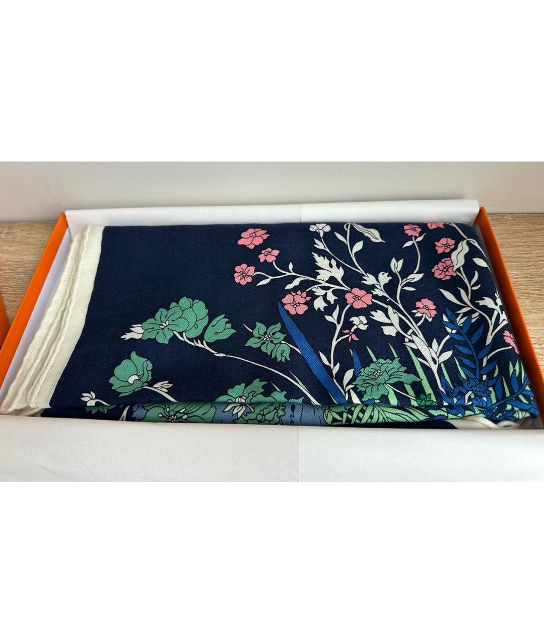 HERMES Темно-синий кашемировый платок, фото 3