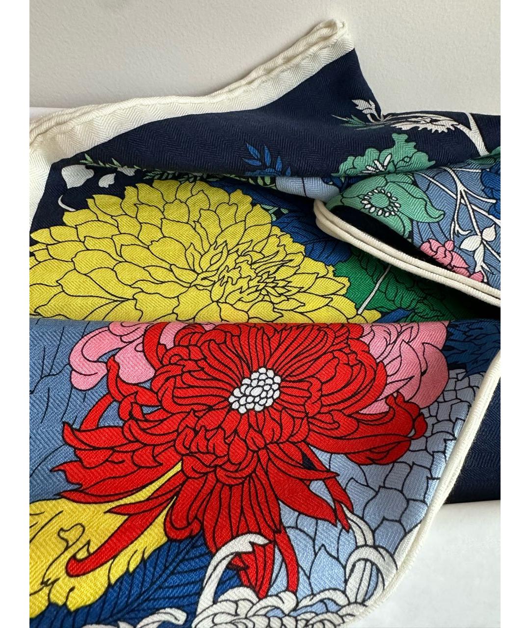 HERMES Темно-синий кашемировый платок, фото 4