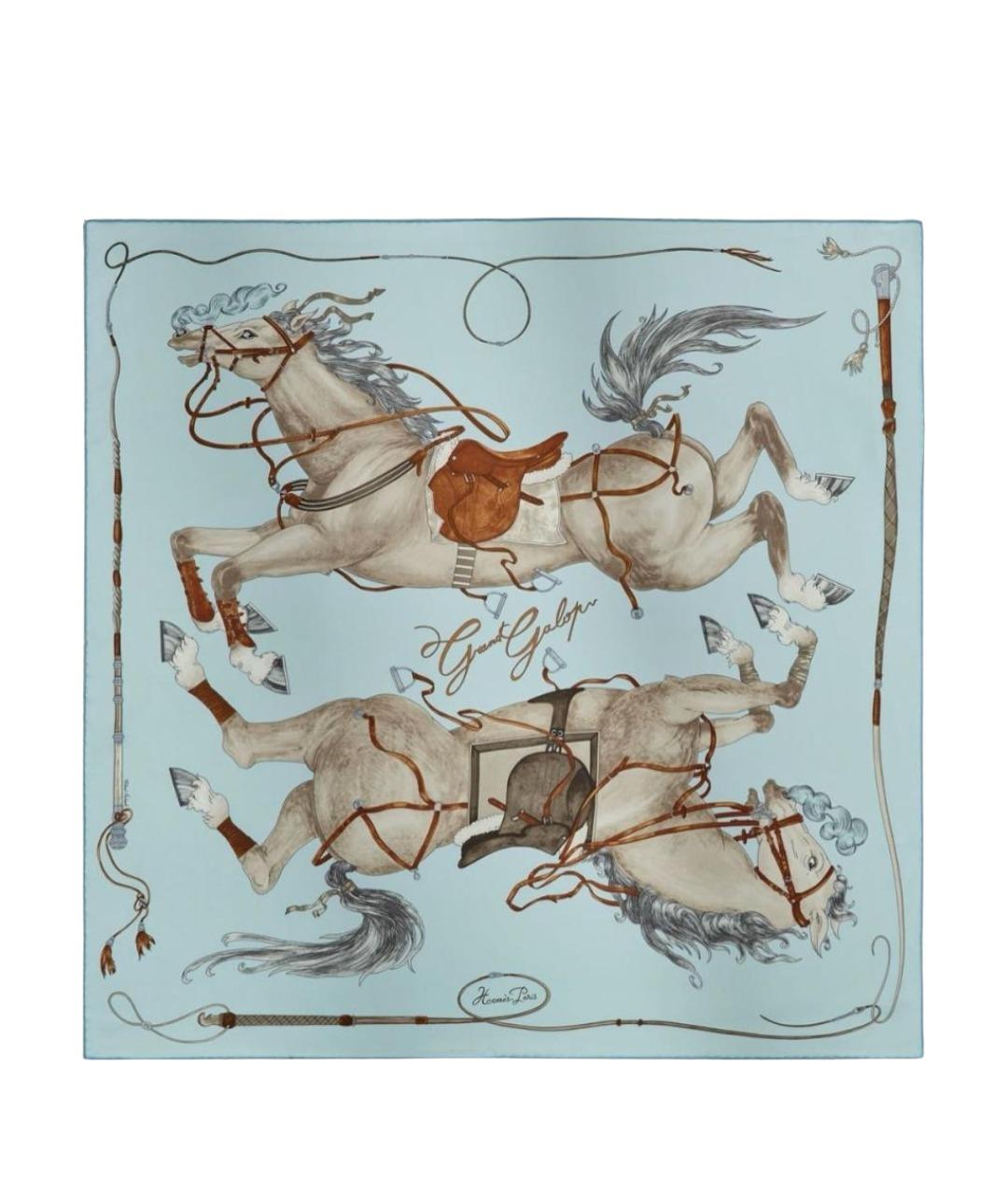 HERMES Голубой шелковый платок, фото 1