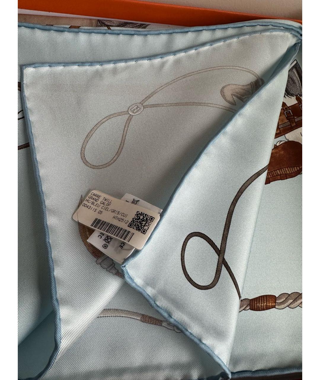 HERMES Голубой шелковый платок, фото 4