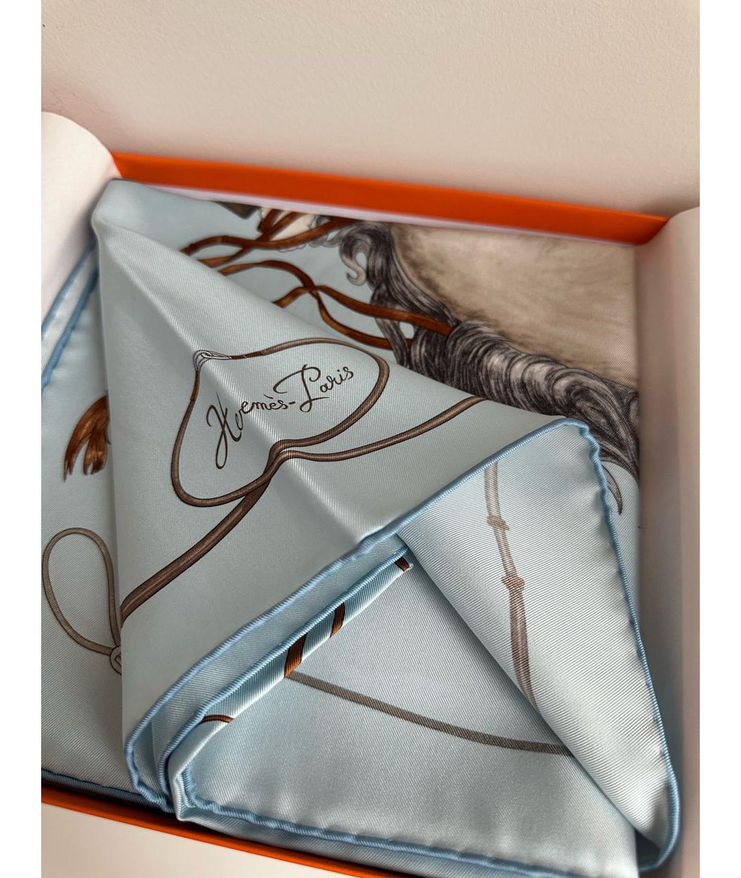 HERMES Голубой шелковый платок, фото 3
