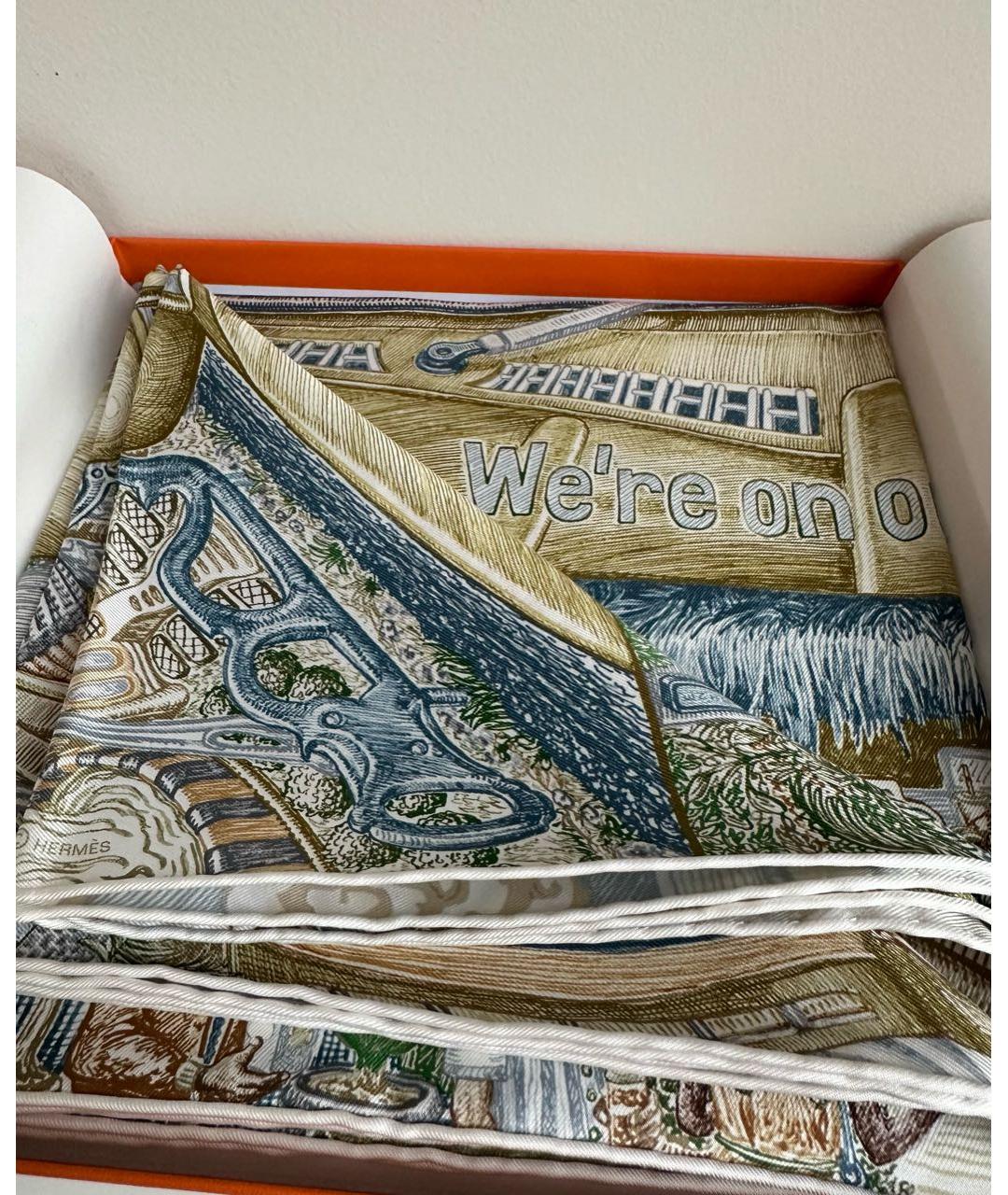 HERMES Зеленый шелковый платок, фото 3