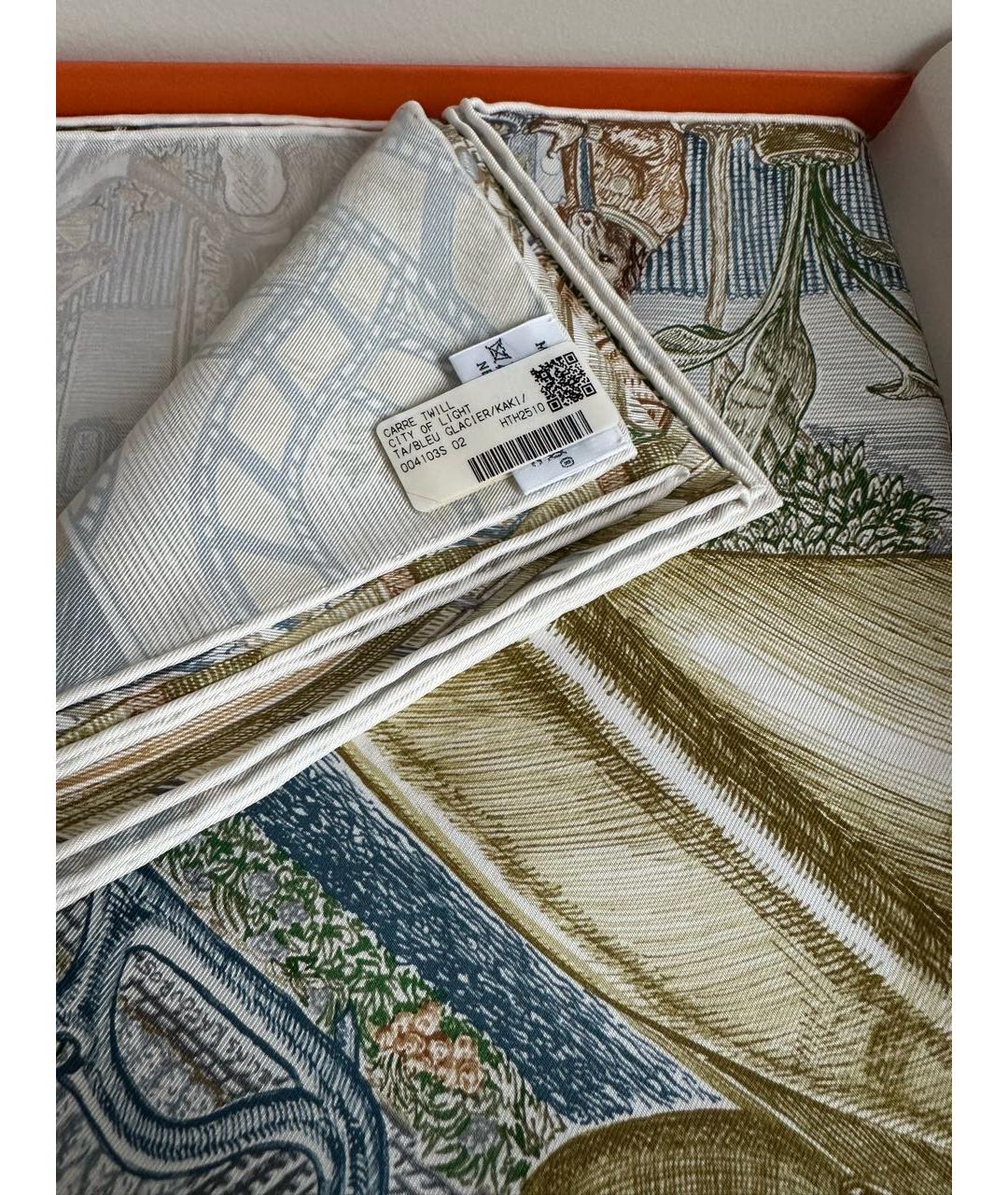 HERMES Зеленый шелковый платок, фото 4