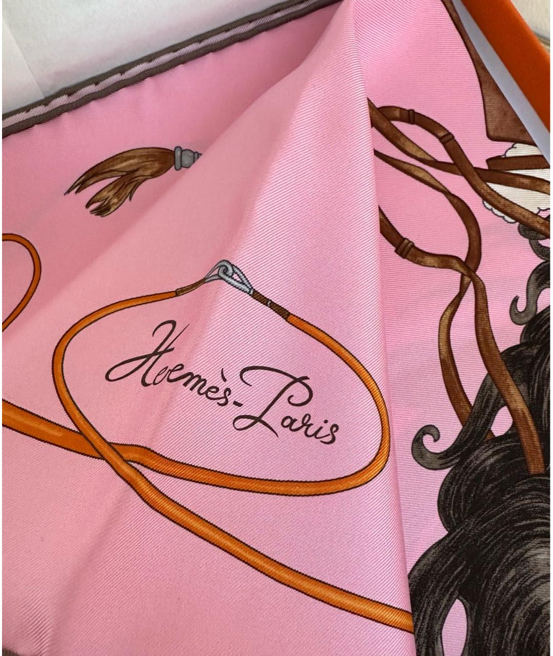 HERMES Розовый шелковый платок, фото 3