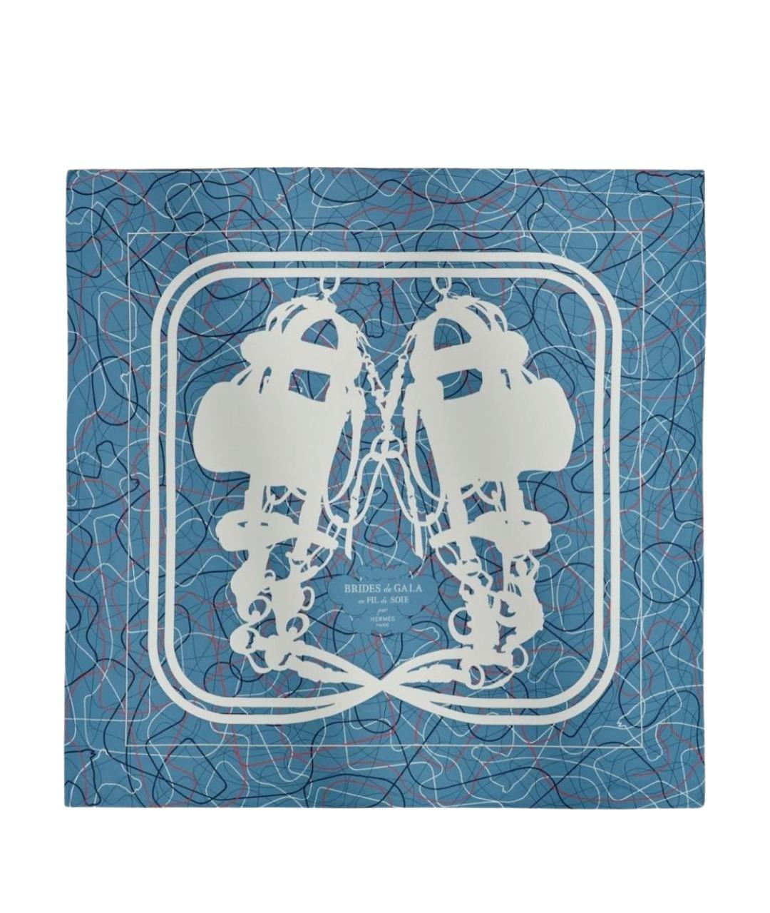 HERMES Синий шелковый платок, фото 1