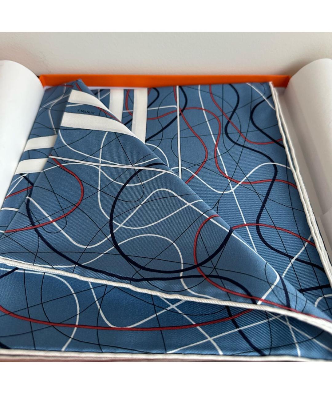 HERMES Синий шелковый платок, фото 3