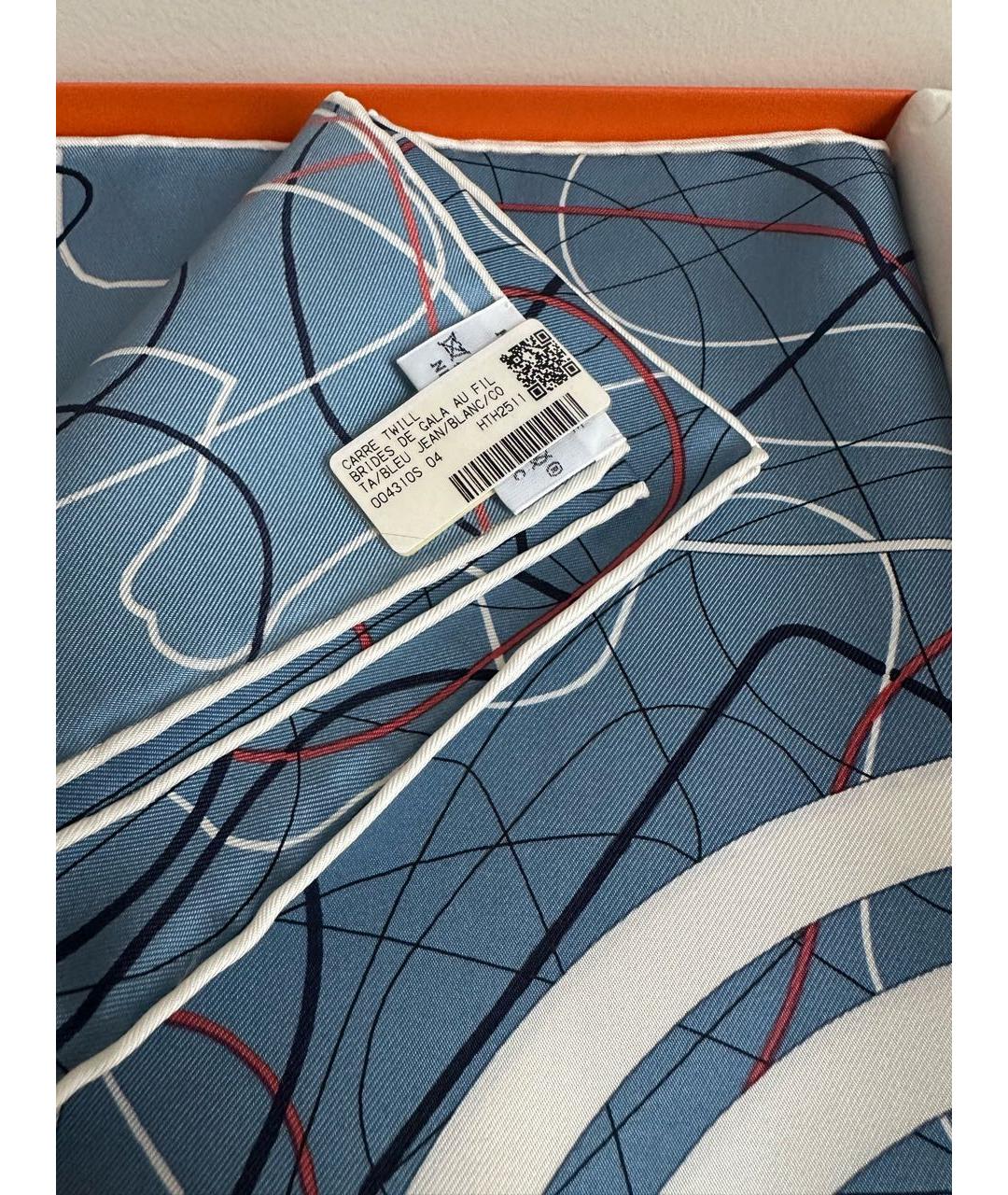 HERMES Синий шелковый платок, фото 4