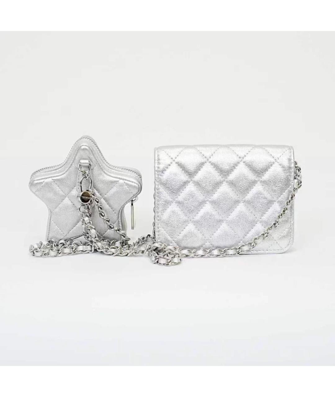 CHANEL Серебряная кожаная сумка с короткими ручками, фото 2