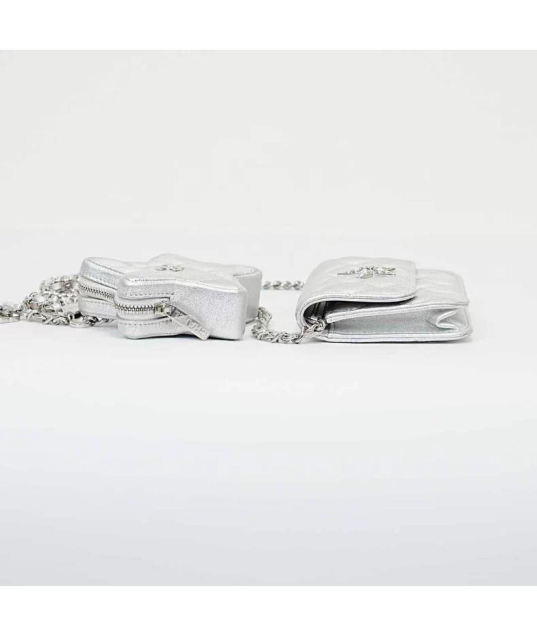 CHANEL Серебряная кожаная сумка с короткими ручками, фото 3