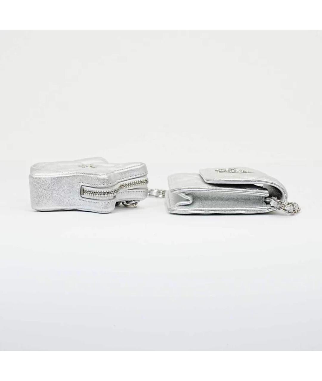 CHANEL Серебряная кожаная сумка с короткими ручками, фото 5