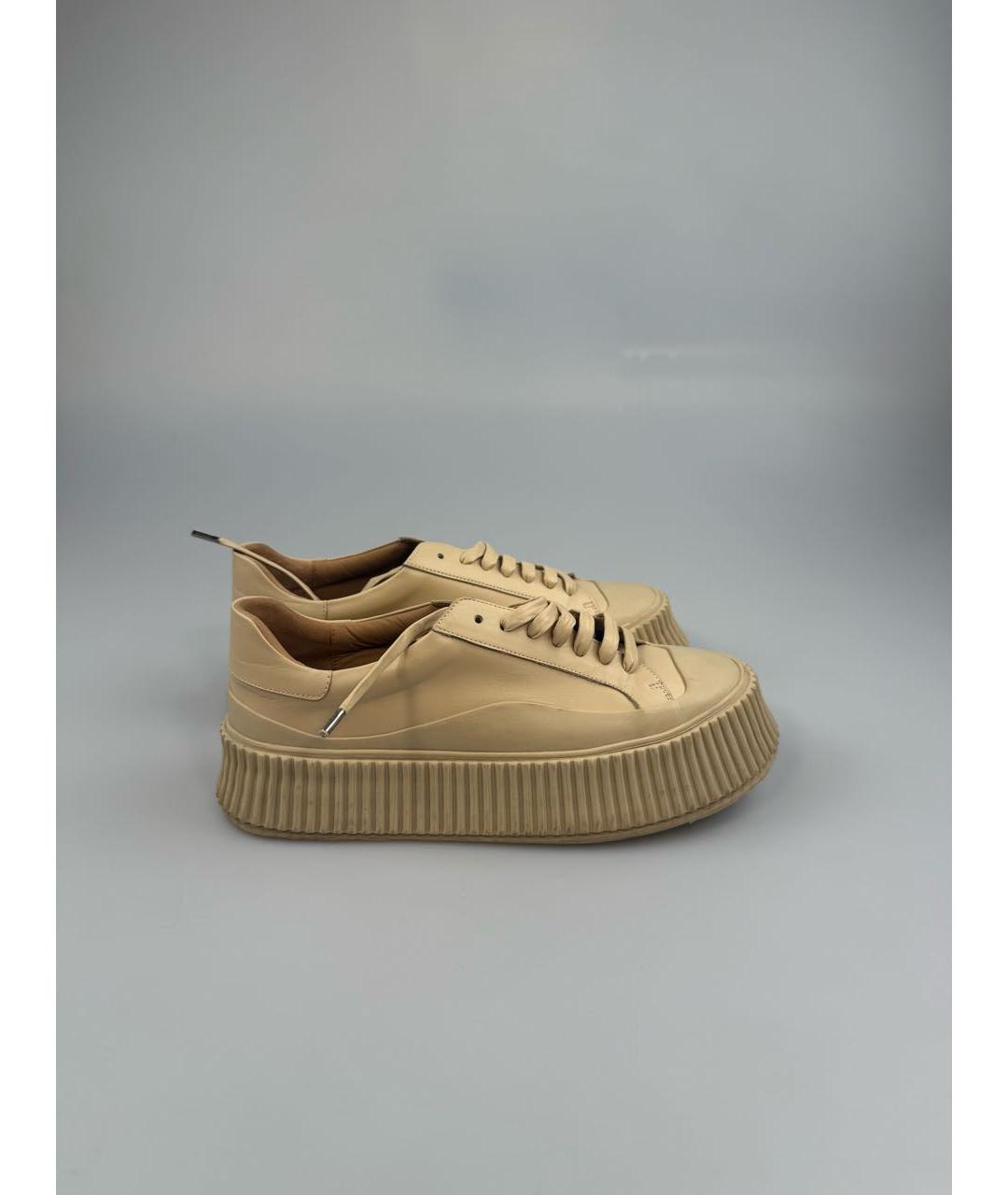 JIL SANDER Бежевые кожаные кеды, фото 6