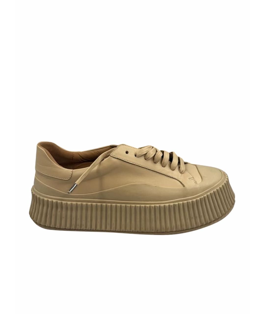 JIL SANDER Бежевые кожаные кеды, фото 1