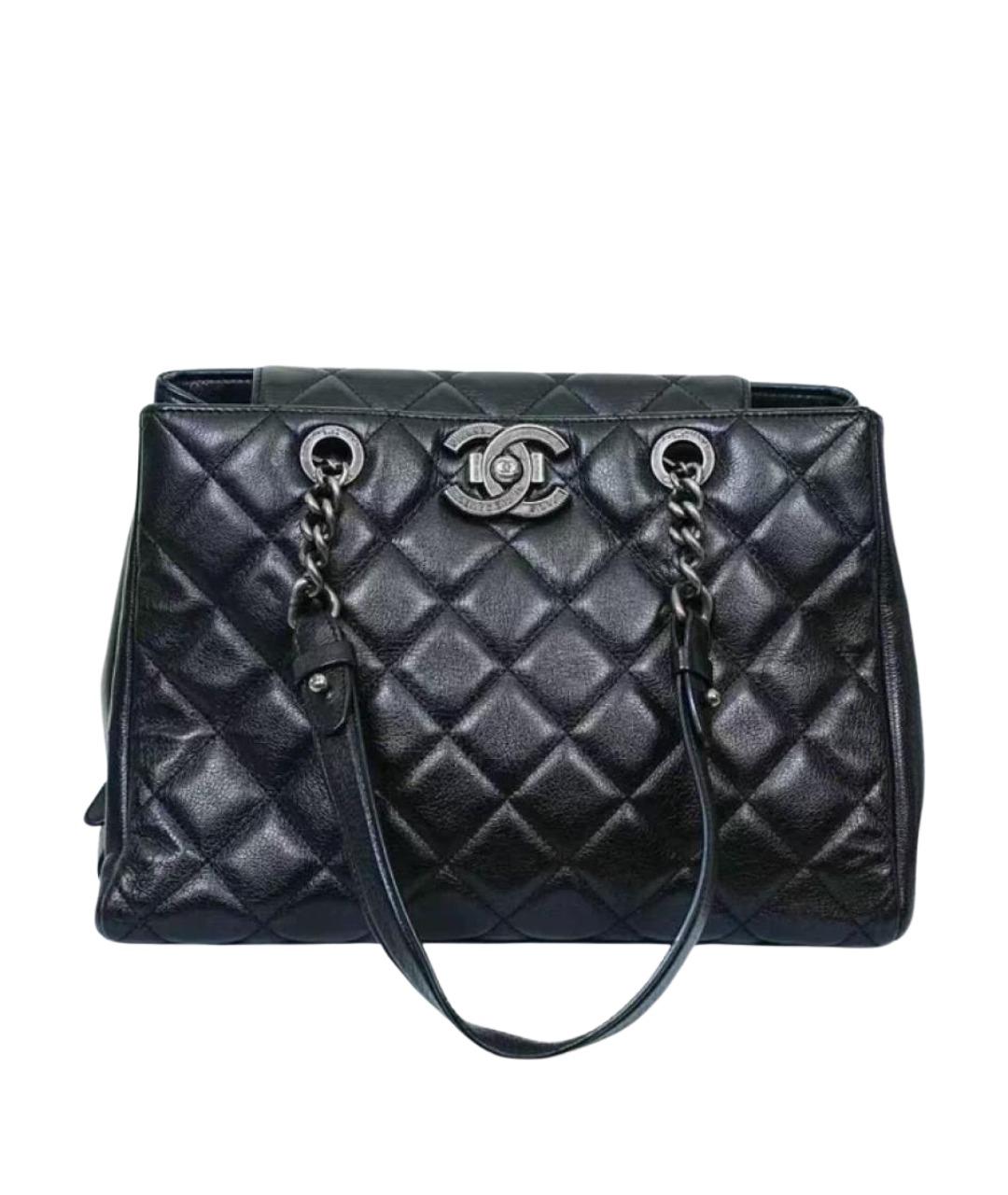 CHANEL Черная кожаная сумка с короткими ручками, фото 1