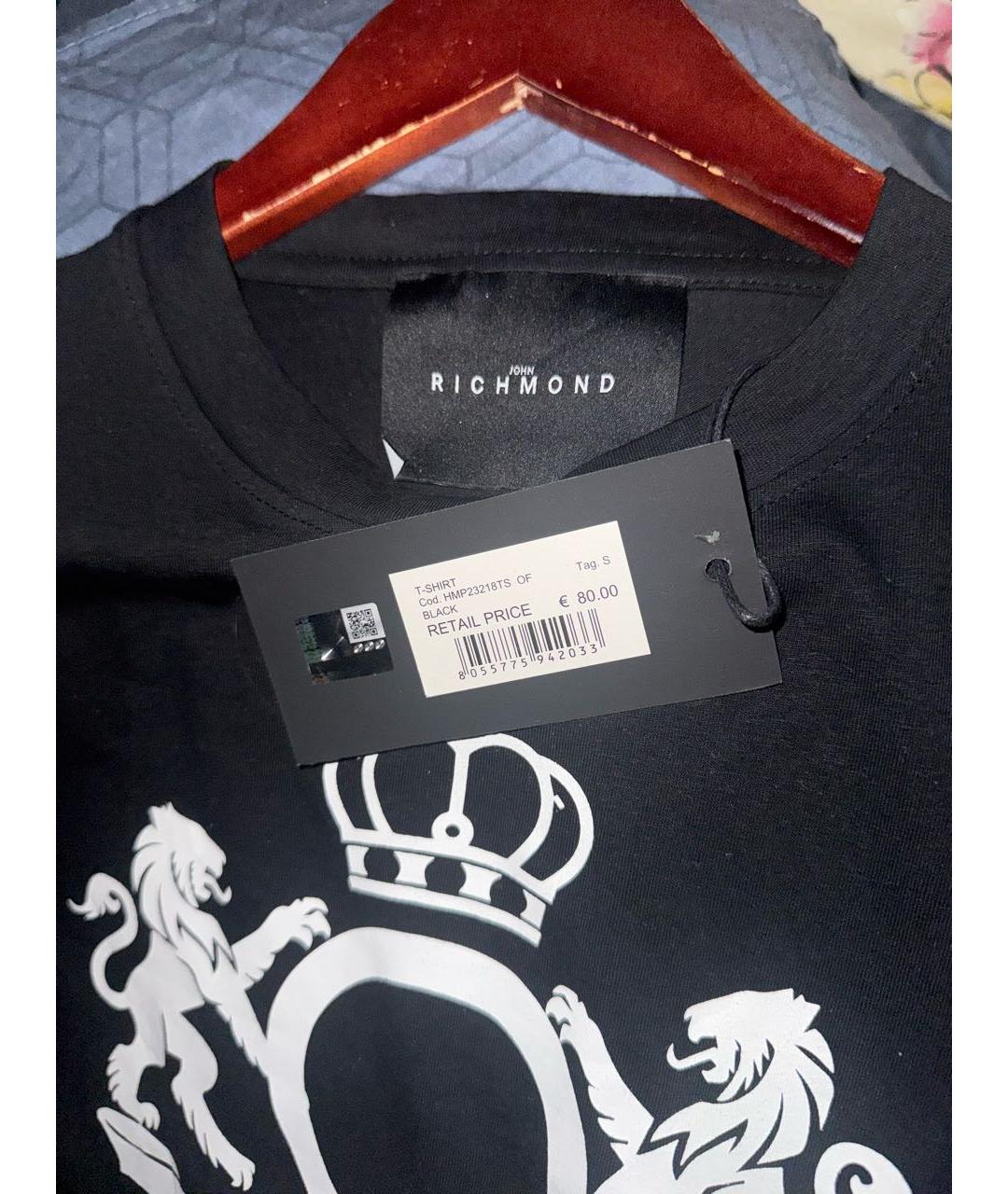 JOHN RICHMOND Черная хлопковая футболка, фото 3