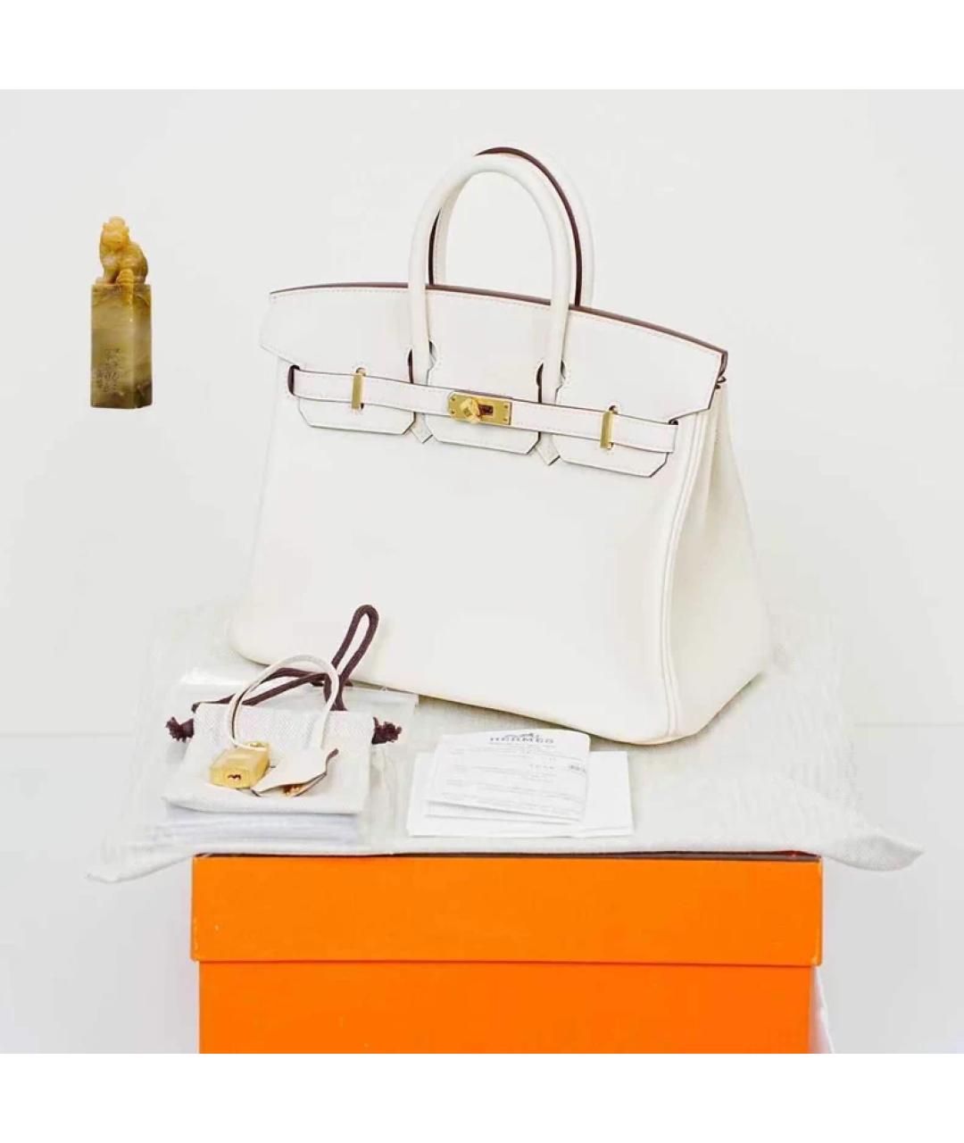 HERMES Белая кожаная сумка с короткими ручками, фото 9