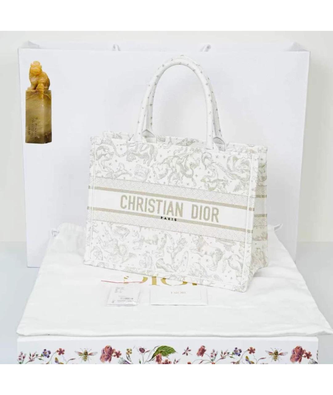 CHRISTIAN DIOR Белая тканевая сумка с короткими ручками, фото 9