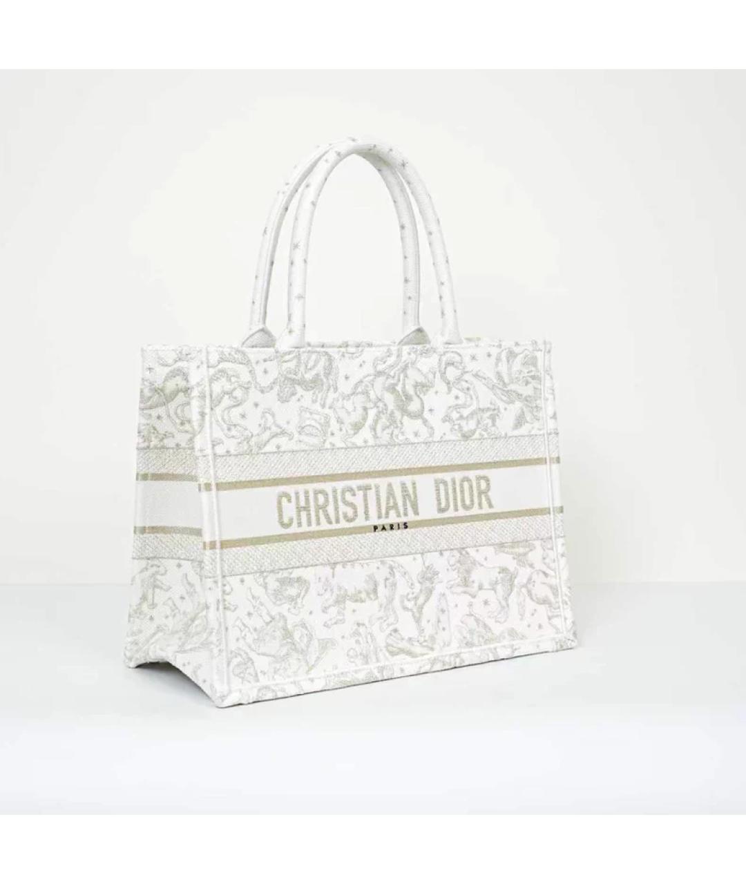 CHRISTIAN DIOR Белая тканевая сумка с короткими ручками, фото 3