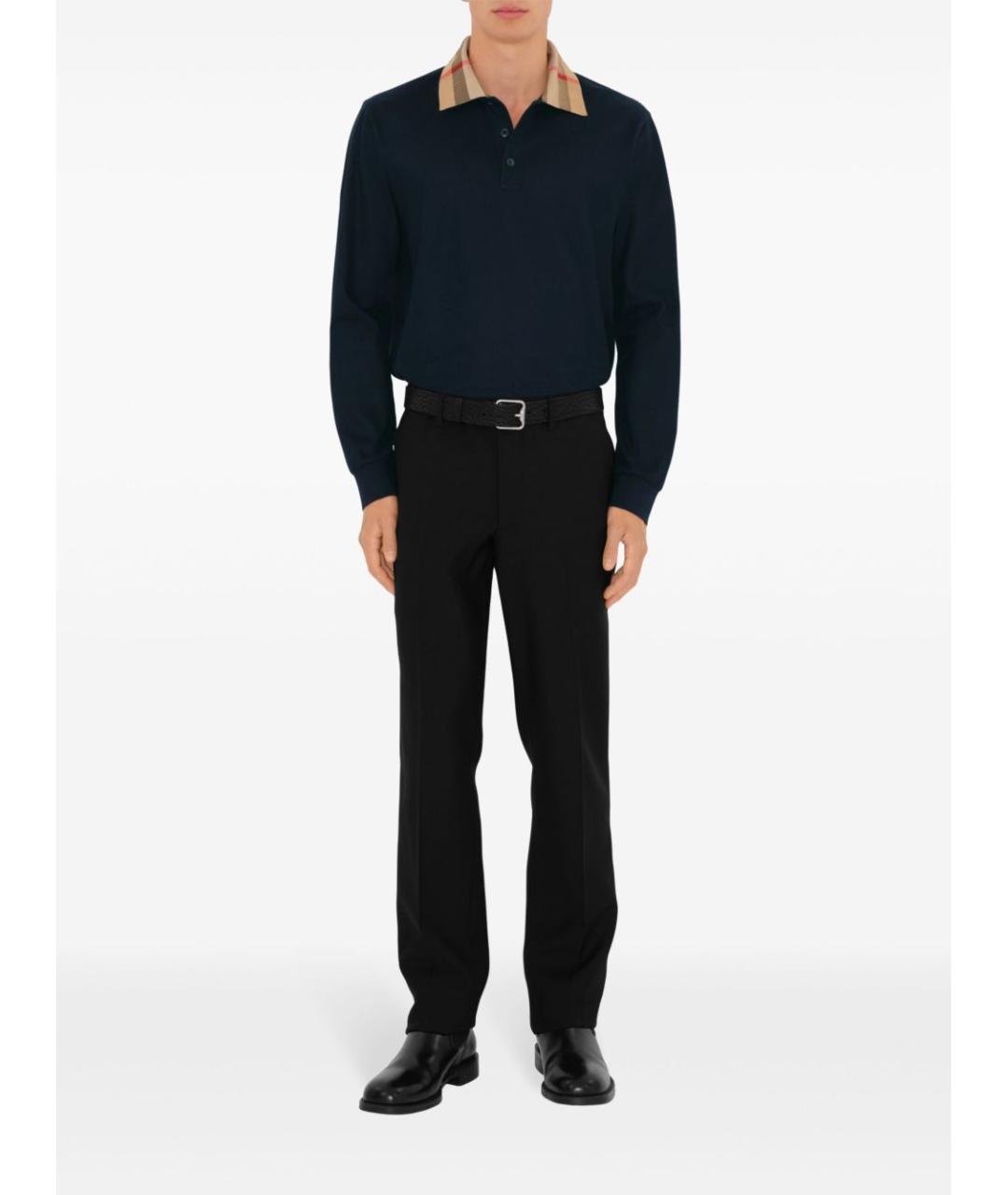 BURBERRY Синее хлопковое поло с длинным рукавом, фото 5