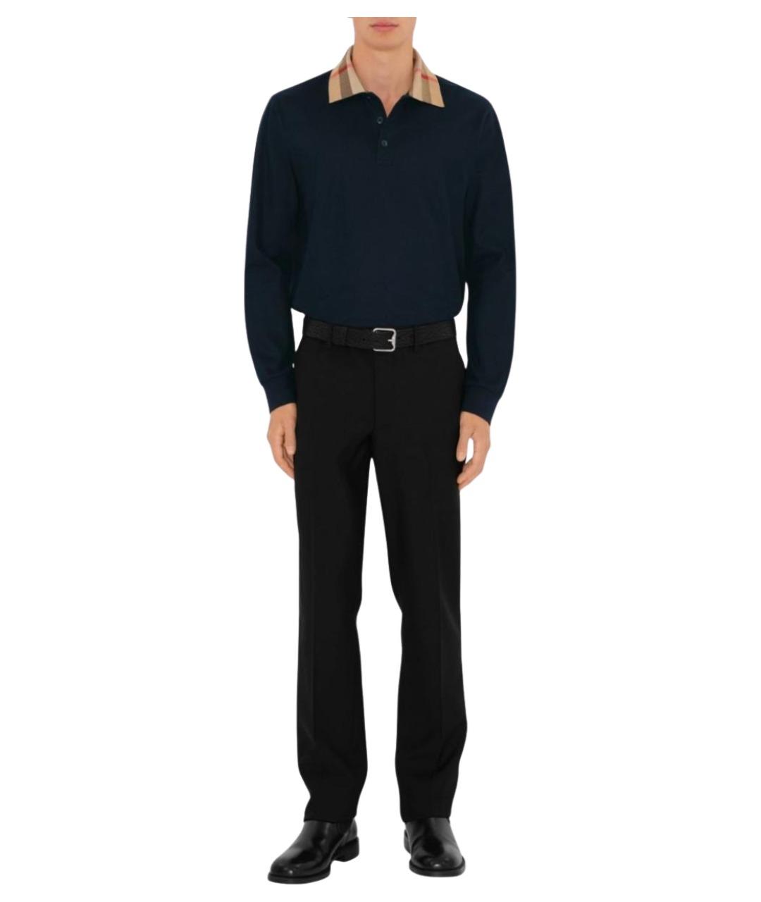 BURBERRY Синее хлопковое поло с длинным рукавом, фото 5