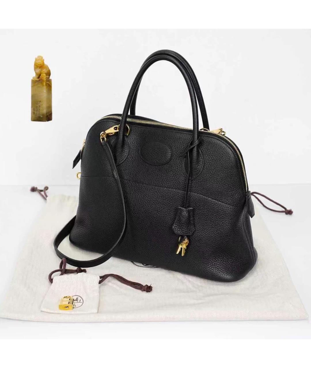 HERMES Черная кожаная сумка с короткими ручками, фото 9