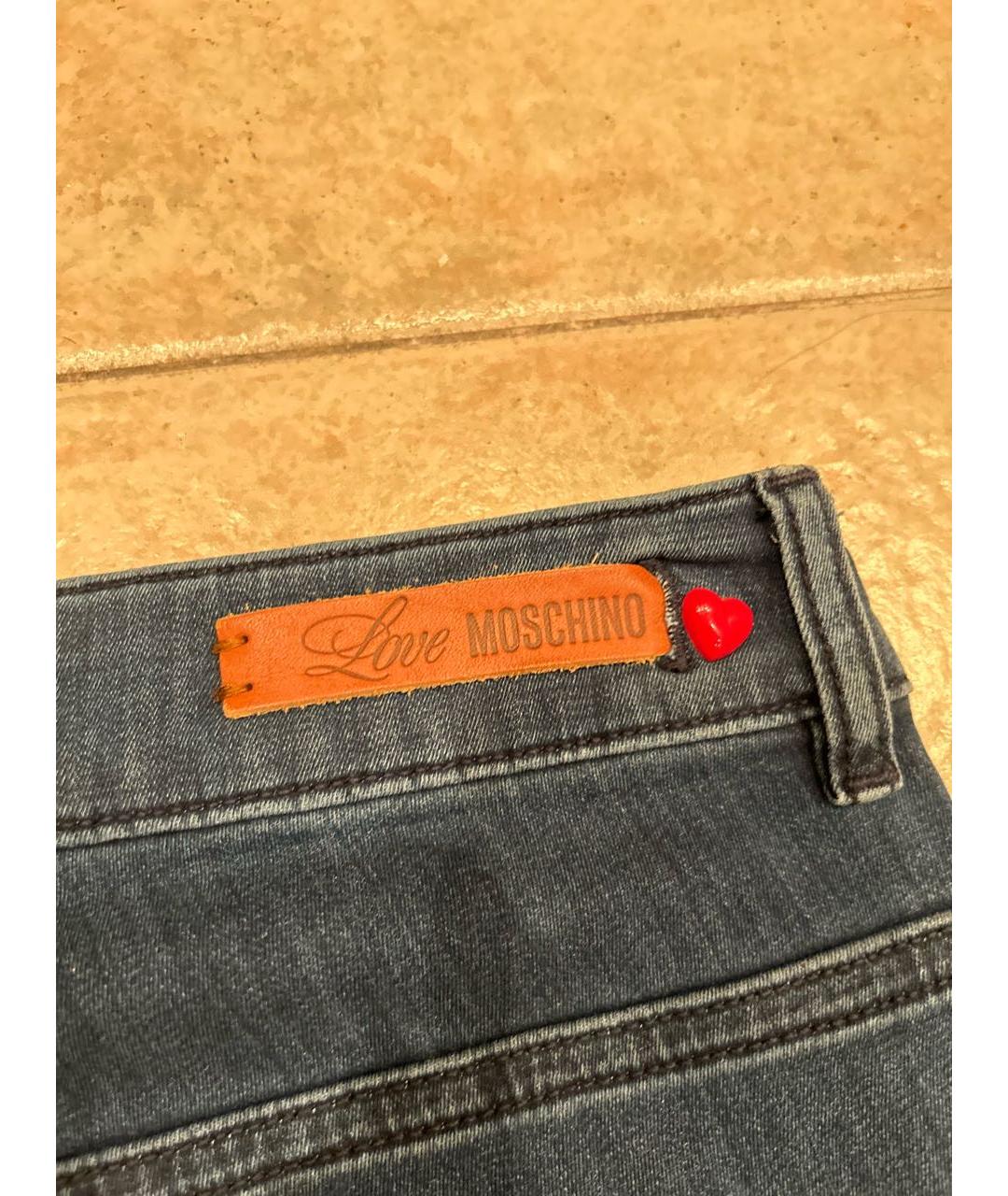 LOVE MOSCHINO Синие хлопко-эластановые прямые джинсы, фото 5