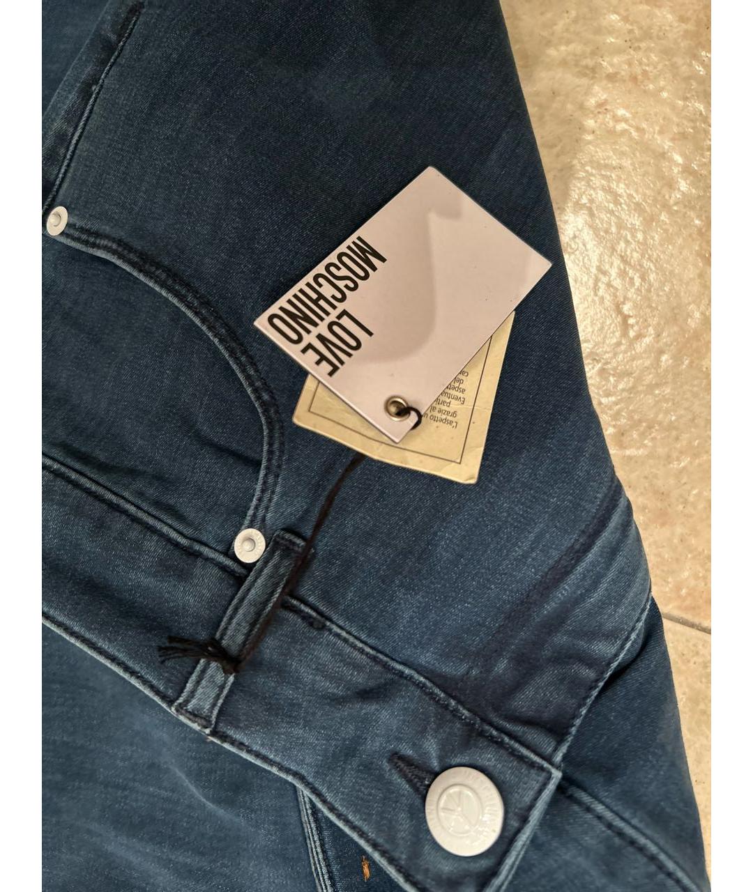 LOVE MOSCHINO Синие хлопко-эластановые прямые джинсы, фото 7