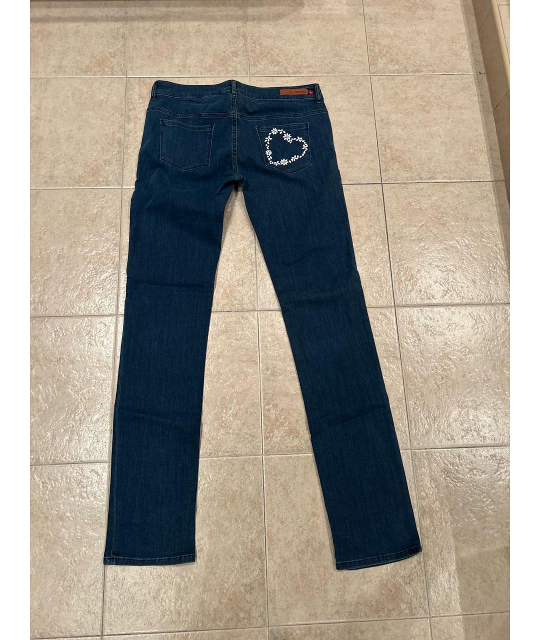 LOVE MOSCHINO Синие хлопко-эластановые прямые джинсы, фото 2