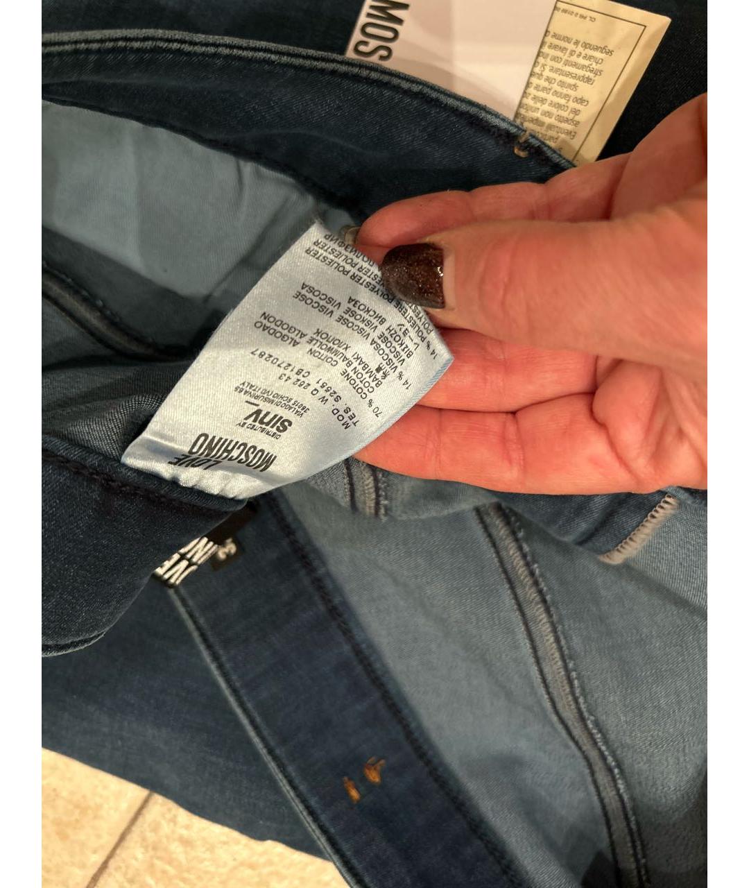 LOVE MOSCHINO Синие хлопко-эластановые прямые джинсы, фото 8