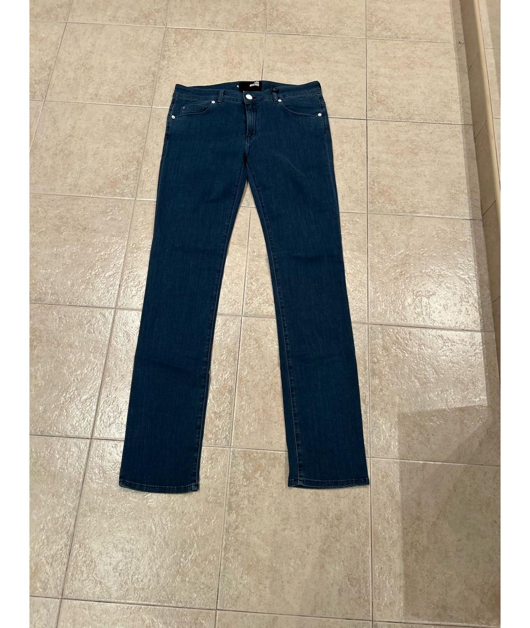 LOVE MOSCHINO Синие хлопко-эластановые прямые джинсы, фото 9