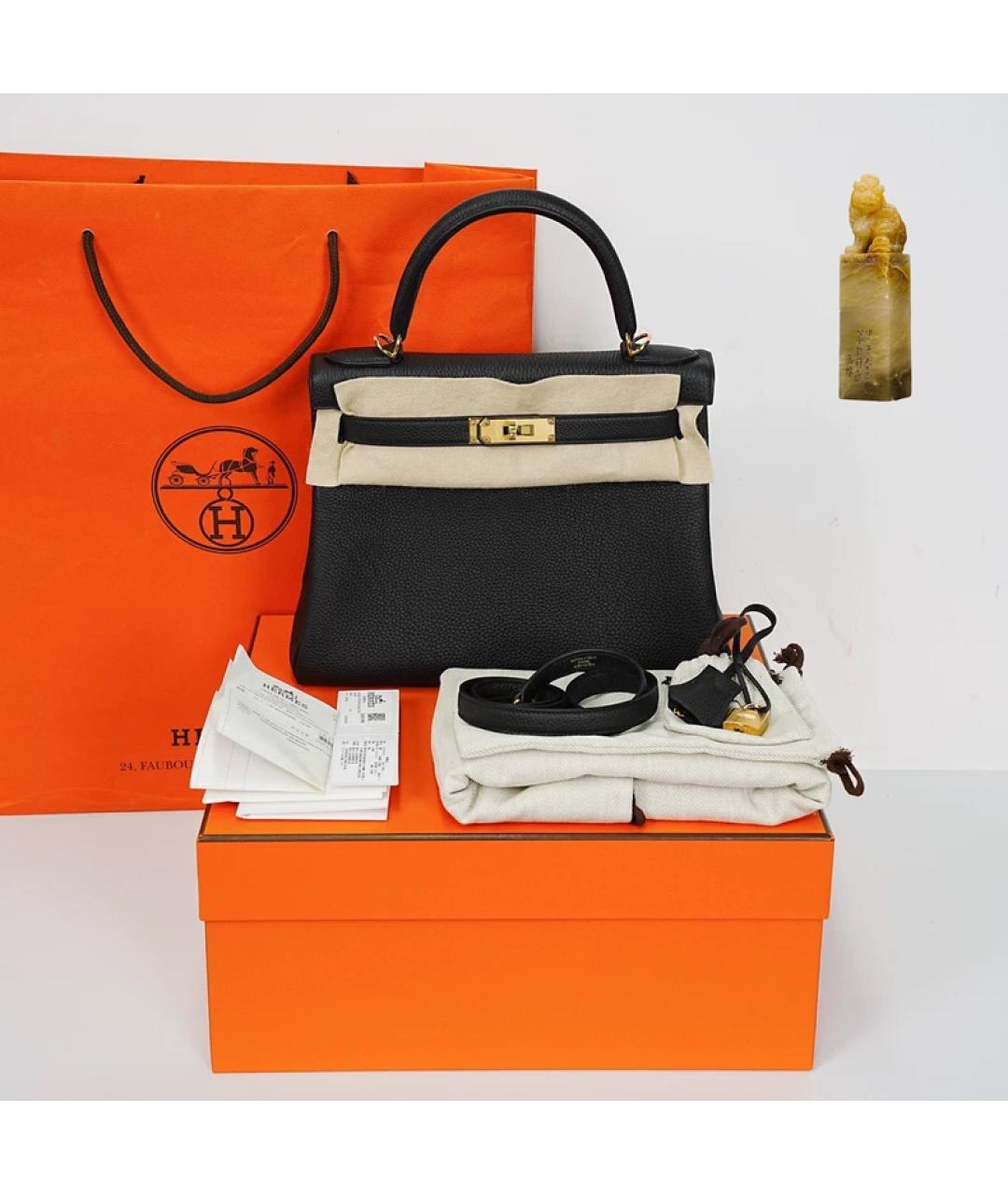 HERMES Черная кожаная сумка с короткими ручками, фото 9